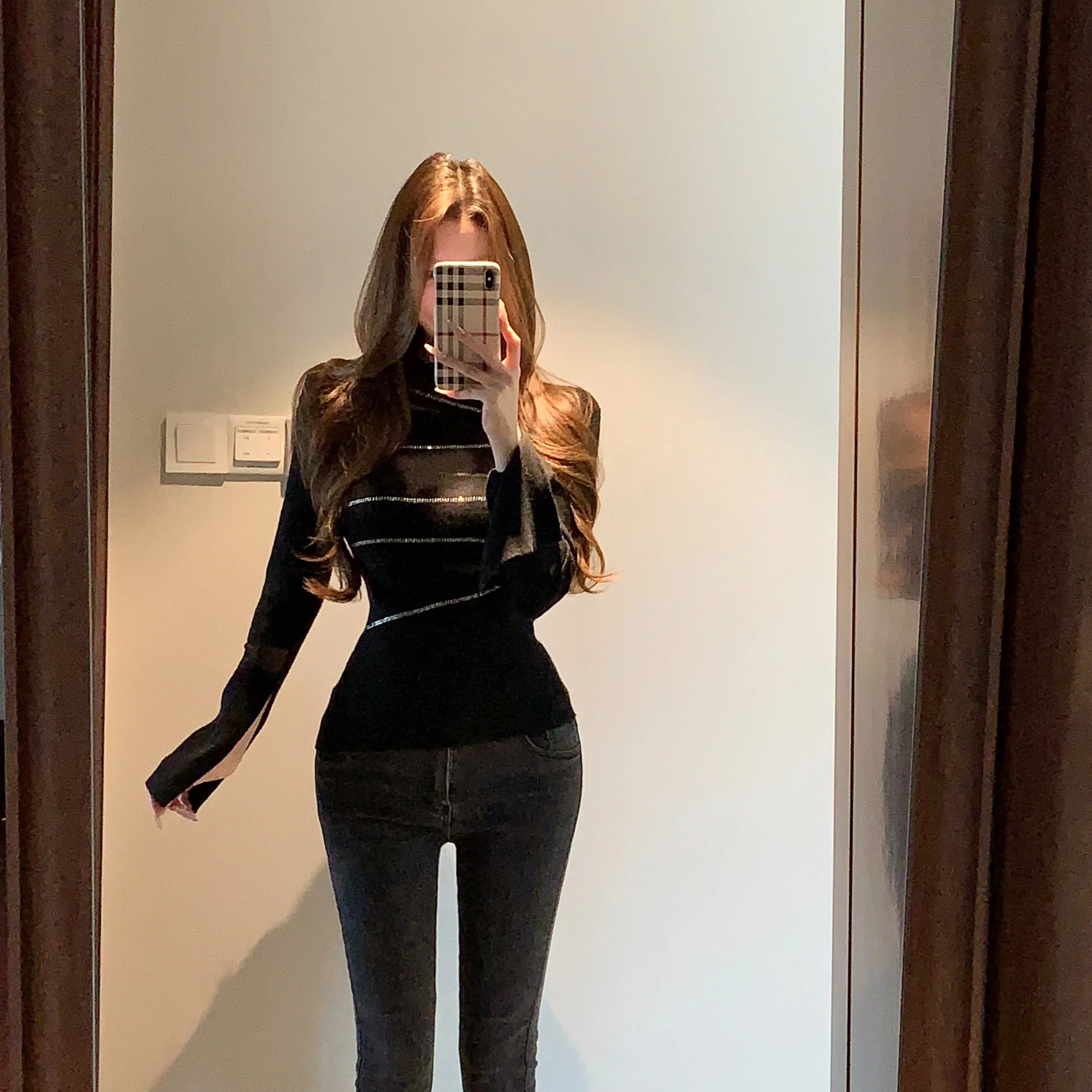 Einzigartiger Personali Sexy Strass Strickpullover Damen Faion Design Slim Fit Top Korean Sle Long Sve Color