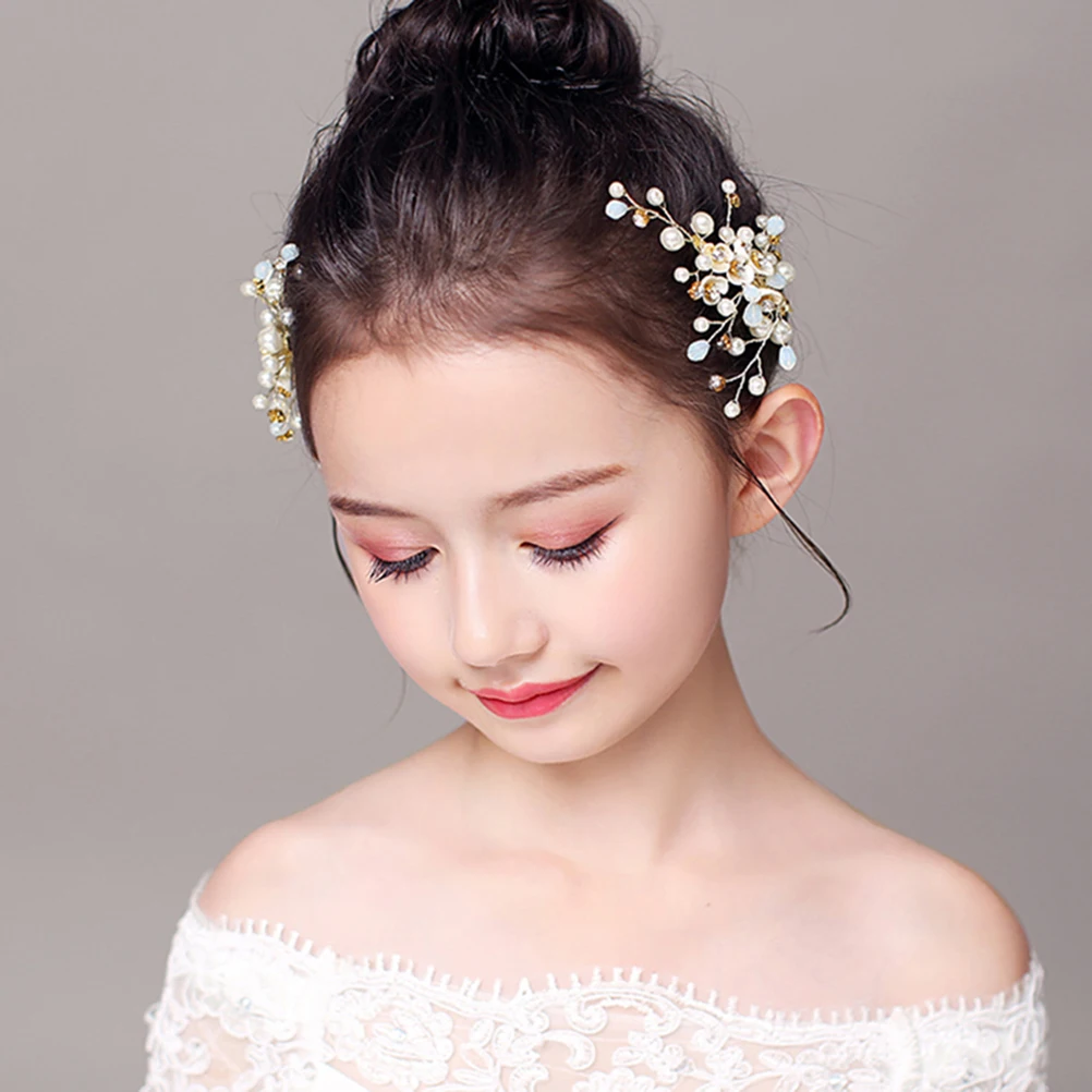 2 Stück Blumen-Haarspangen mit Perlen, Elegante Hochzeits- und Party-Haarnadeln für Mädchen, Blumenmädchen-Accessoires, Perlenbesetzte Haarnadeln