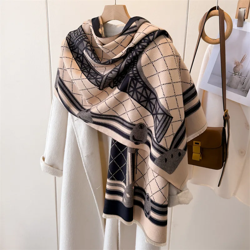 

2025 Winter Imitation Cashmere Scarf Women Luxury Print Female Shawl Wrap Scarves Lady Thick Warm Blanket Gift Echarpe Pashmina