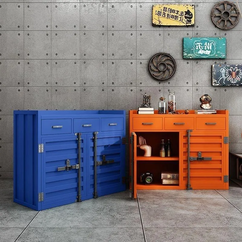 Retro wrought iron dining side cabinet, dining table locker, creative industrial style container storage locker 5