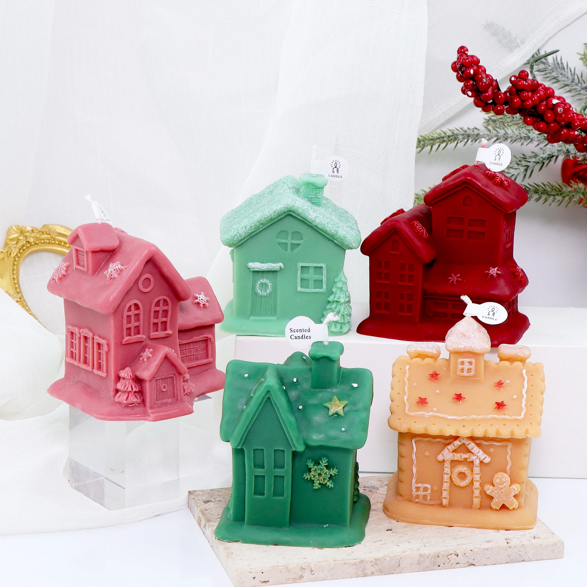3D Weihnachten Haus Kerze Silikon Form DIY Schloss Handgemachte Lebkuchenmann Seife Gips Form Weihnachten Geschenke Festival Dekor