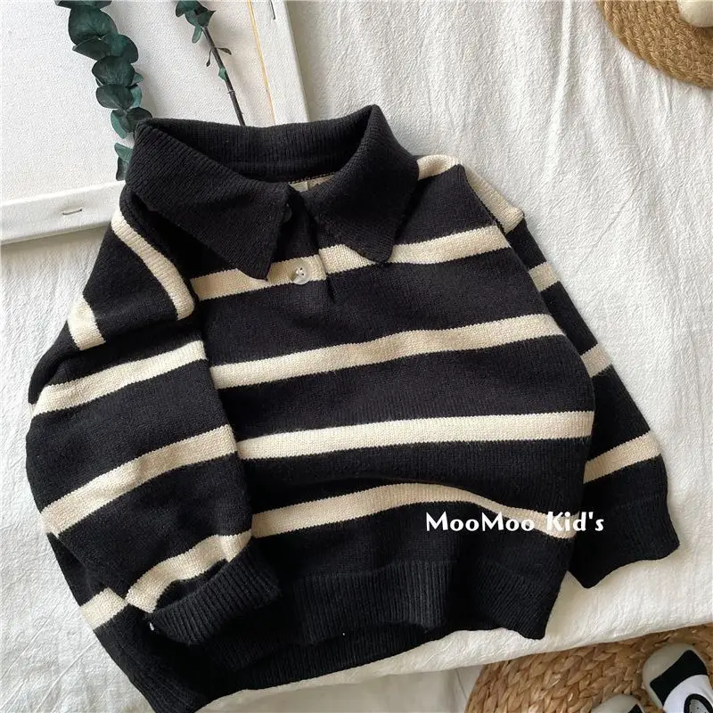 Children\'s Sweater Striped Spring and Autumn Boys and Girls\' Collar Sweater Baby Children\'s Clothing Sweater 2025 New