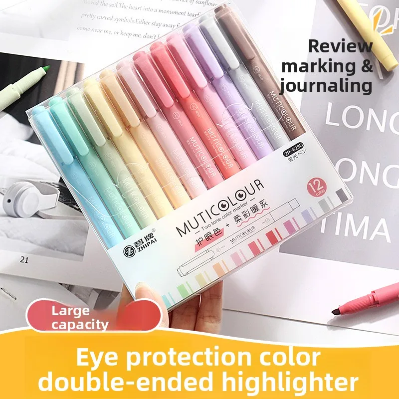 Marcadores Pastel de 24 Colores, Protección para los Ojos, Gran Capacidad, Marcador para Estudiantes, Colores Retro Suaves