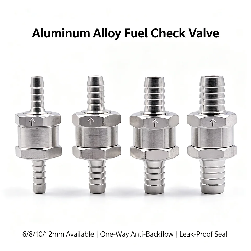 4PCS Aluminum One Way Fuel Check Valve Set 6/8/10/12mm Non Return Valve for Petrol Diesel Water Oil Car Marine Motorcycle