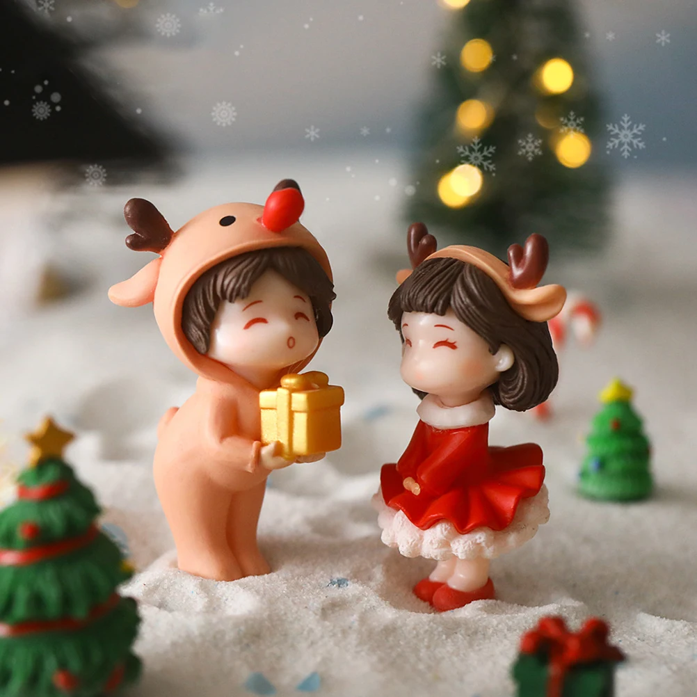 Mini adornos navideños para parejas, adornos de escritorio artesanales finos para el hogar y la Oficina, plástico en miniatura romántico de Navidad