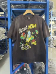 2025 Summer Vintage Saint T-shirt Washed Pattern Printed Short Sleeve 100% Cotton High Street Casual Oversize Loose Fashion Top