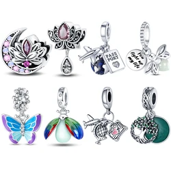 Charms de Plata de Ley 925 para mujer, colgante luminoso de luciérnaga, mariposa, loto, compatible con pulsera Pandora, cuentas de plata 925, joyería de regalo