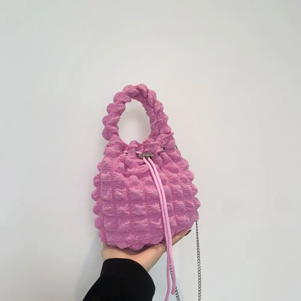 

Sweet Y2K Puffer Bucket Bag Plaid Quilted Drawstring Cloud Bag Zipper Nylon Cloud Handbag Daily