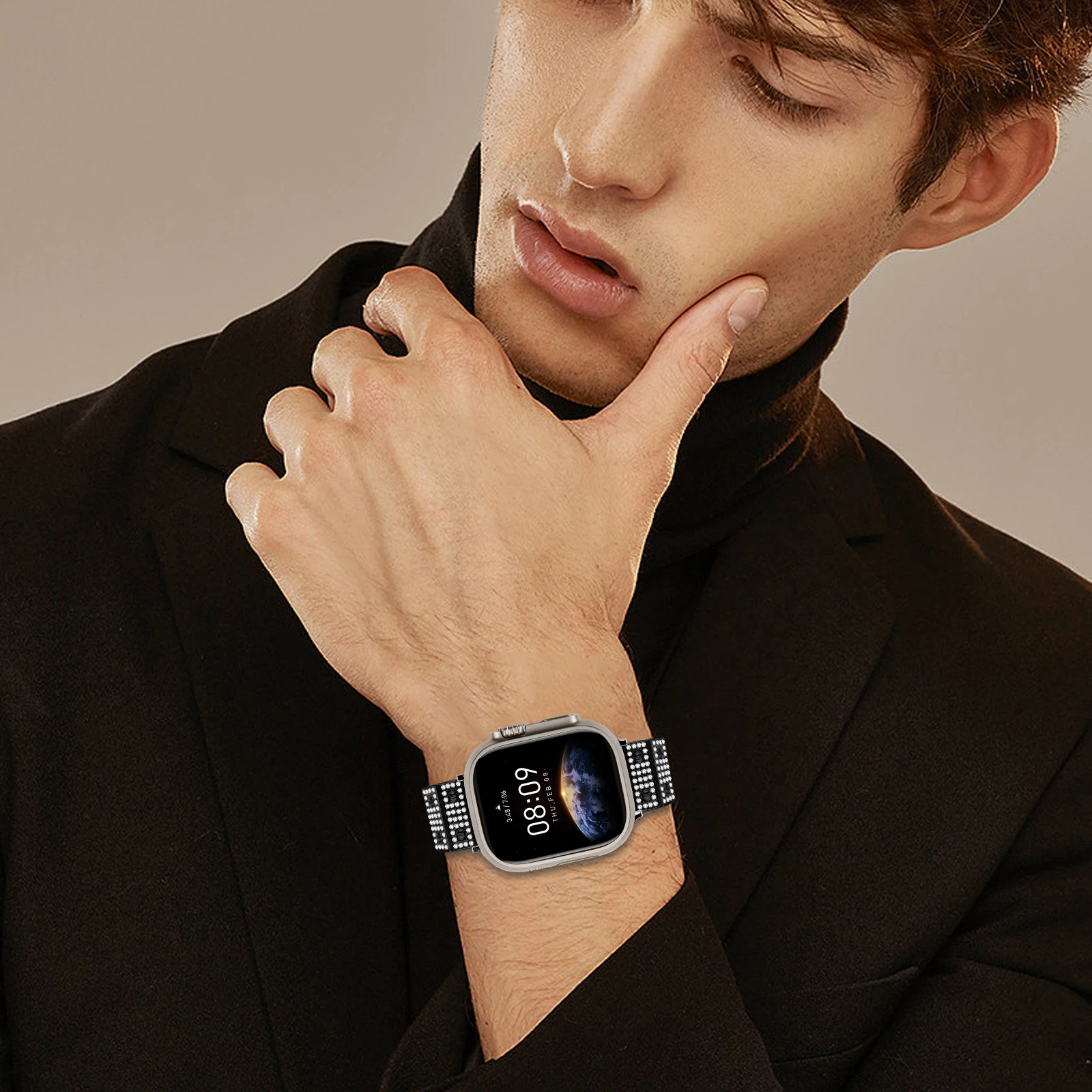 Cinturino in acciaio inossidabile per Apple Watch 40mm 46mm 44mm 41mm 45mm 49mm 38mm Bracciale con diamanti in metallo serie iWatch Ultra10 9 8 7 SE 5