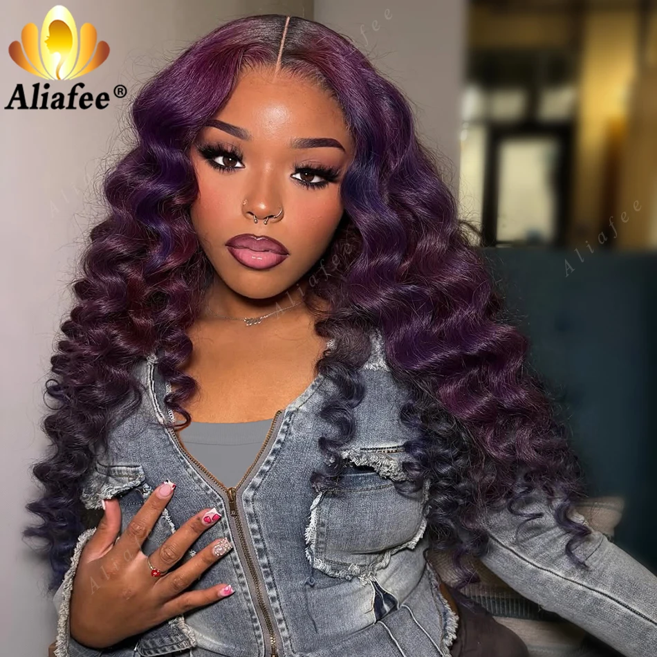 

Violet Purple Deep Wave Human Hair Wig 13x6 Lace Frontal Transparent Soft Fluffy Vibrant Colored Wig Ready to Go For Women Use
