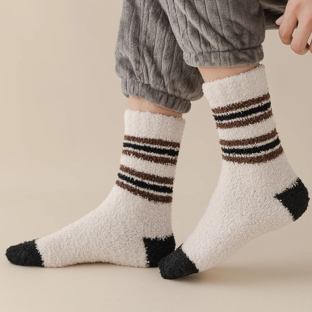 5 Pairs Coral Fleece Thick Winter Socks Men Thermal Cozy Fluffy Warm Socks Middle Tube Sleeping Floor Socks Boys