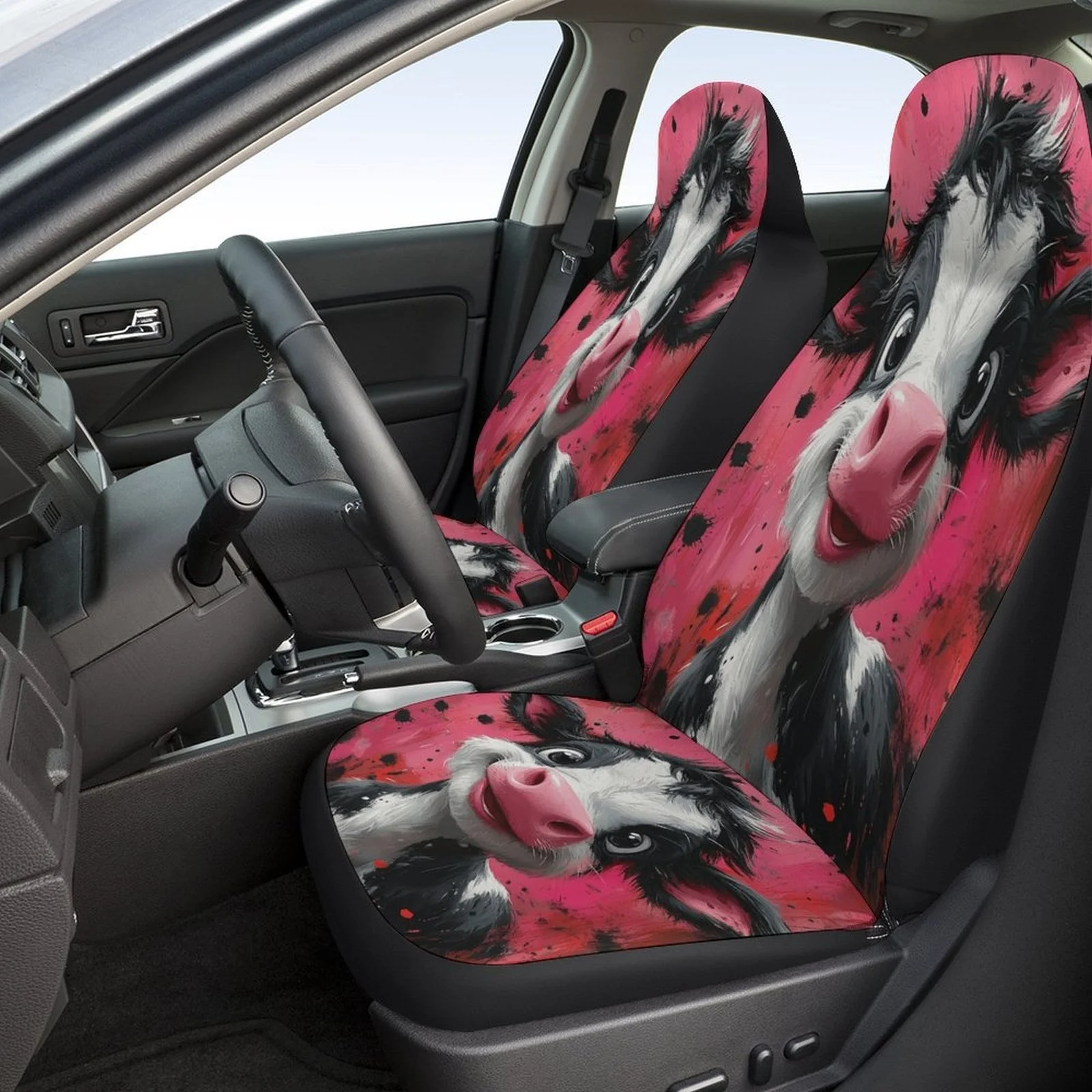 Set Of Cow Pink Themed Car Seat Covers Suitable For Most Vehicles, Stylish And Durable Full Set Of Car Seat Protectors, Universa