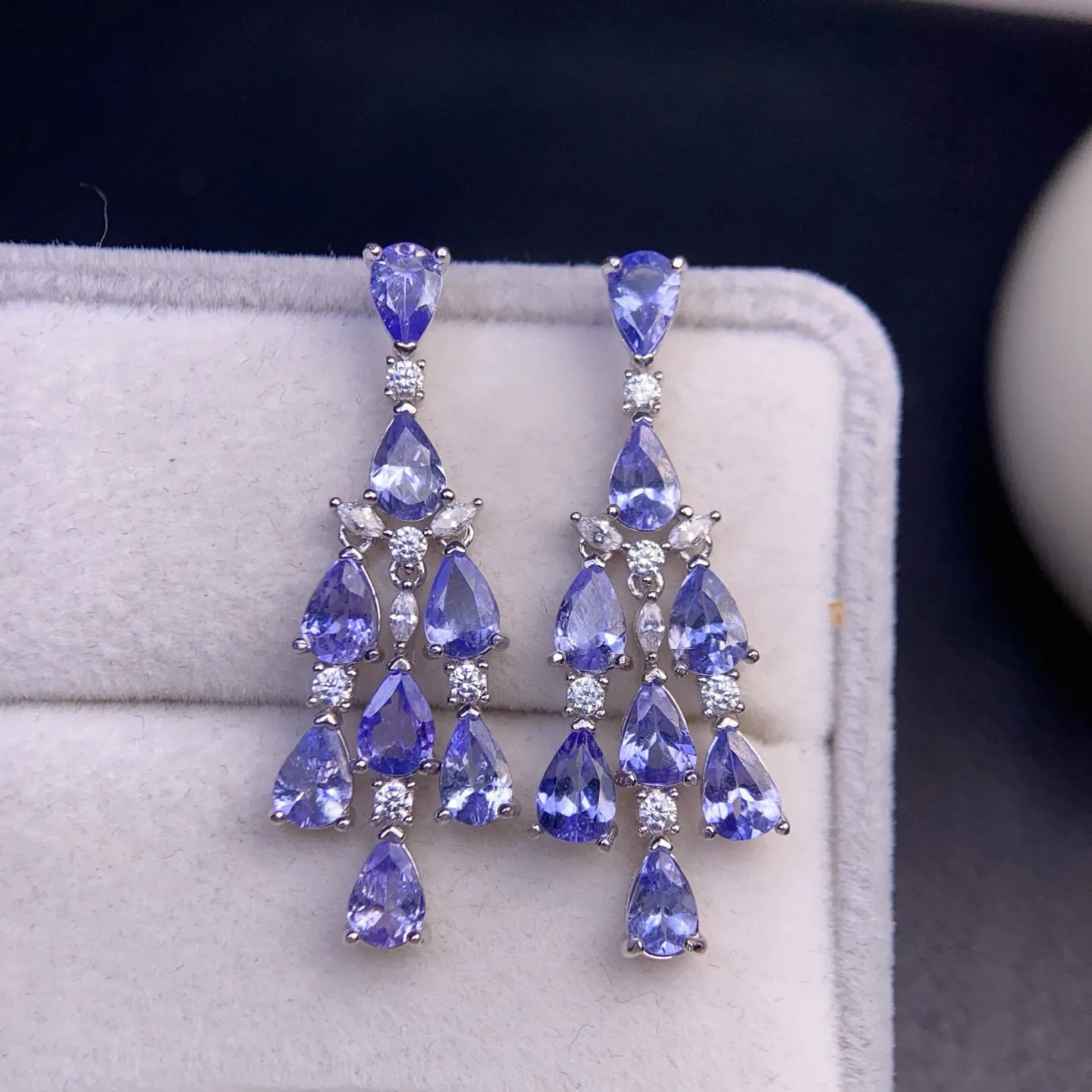 

S925 Silver Tanzanite Earrings, 4x6mm Eye-Clean Violet Gems, Dazzling Fire for Parties & Gifting
