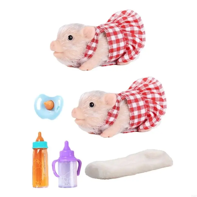 76HF فستان زهرة قابل للعصر خنزير محاكاة لعبة مادة السيليكون الناعمة مع زجاجة تستخدم في الرضاعة لتخفيف التوتر