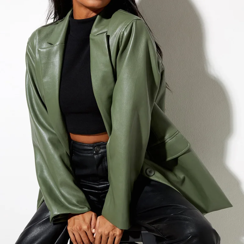 

Women's Leather Casual Warm Suit Jacket in Autumn and Winter