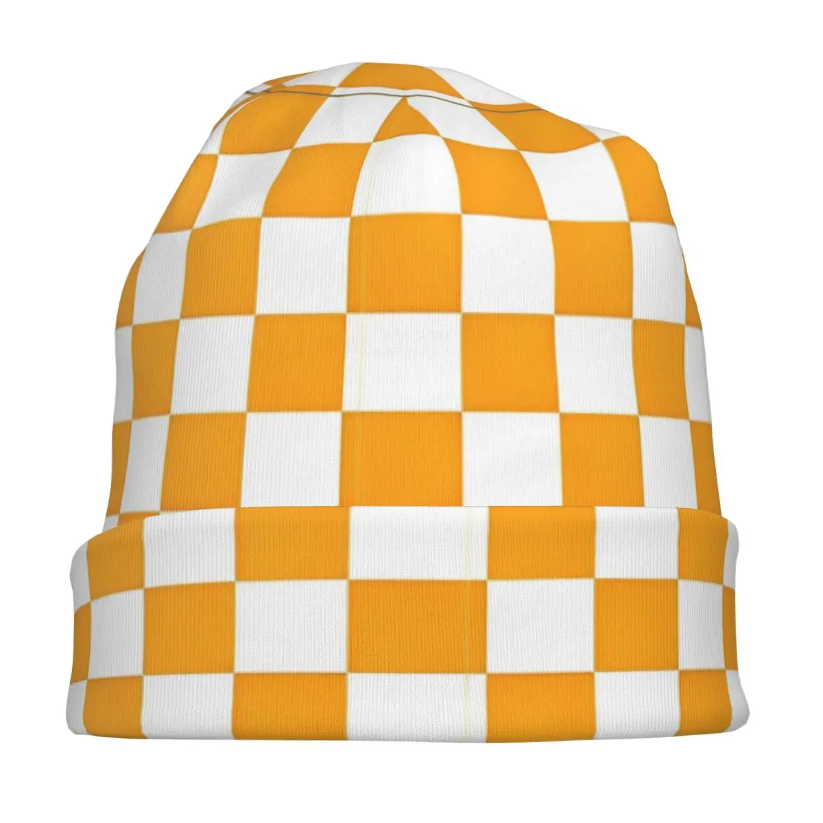البرتقالي والأبيض الشطرنج بونيه قبعة أزياء الشارع Skullies Beanies القبعات للرجال النساء قبعة دافئة ذات الاستخدام المزدوج
