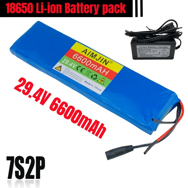 100% New 7s2p 24V 6.6Ah 18650 Battery Li-ion Battery Pack 29.4v 6600mah Electric Bicycle Moped /Li-ion Battery+Charger