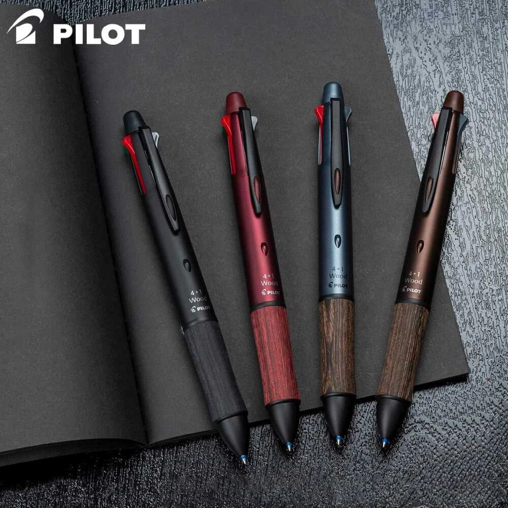 Pilot 4+1 WOOD Multi-Function Pen Resin-Impregnated Wood Grip 0.7mm 4-Color Ballpoint 0.5mm Auto Pencil in One Japan Stationery