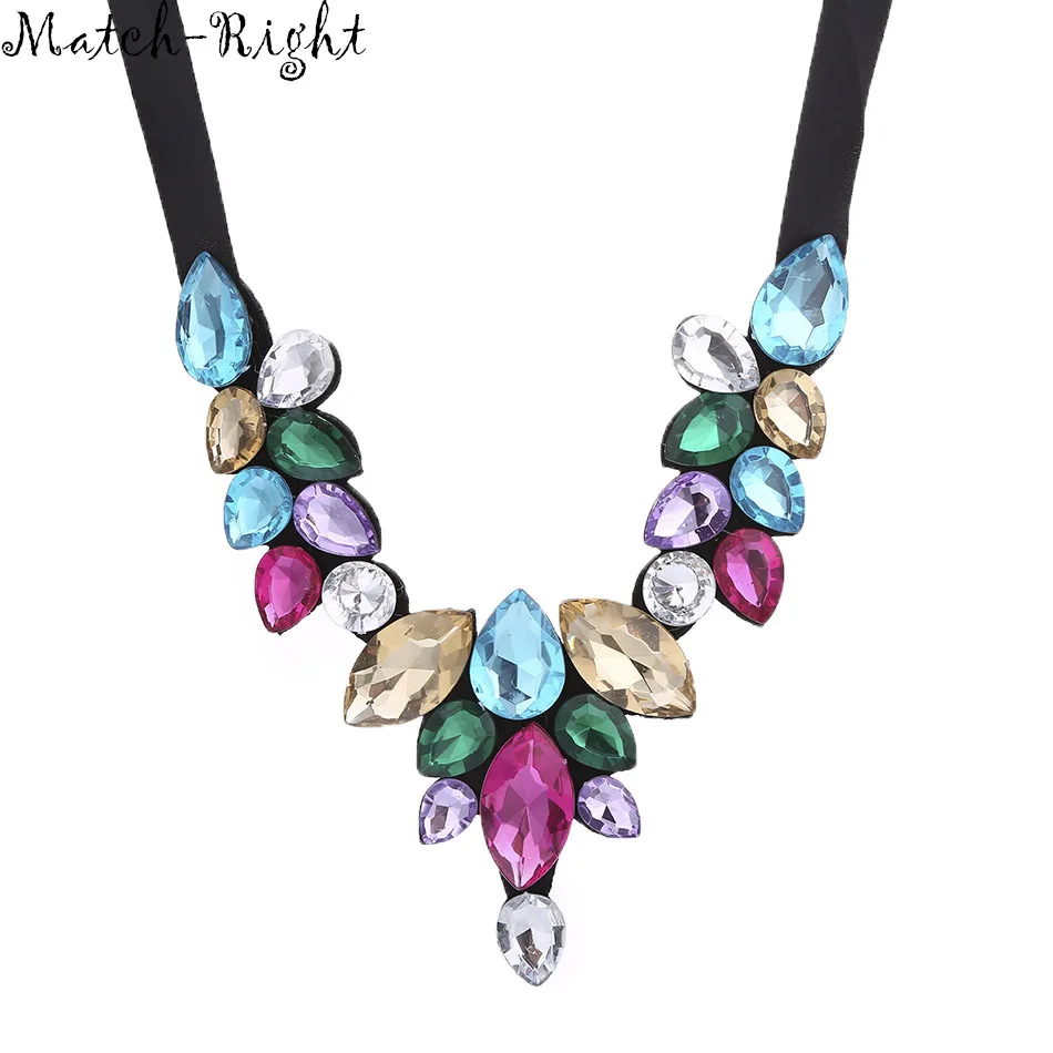 Match-Right Women Necklace Multicolor Statement Necklaces Pendants Glass Jewelry Collar Necklace Women Accessories KK039