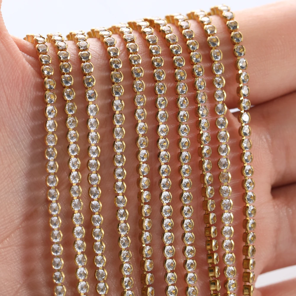 1 Yard 2.5mm 3mm Golden Base Round Zirconia Cup Chains Jewelry Making Supplies Parts Zircon Chains Shoes Decoration