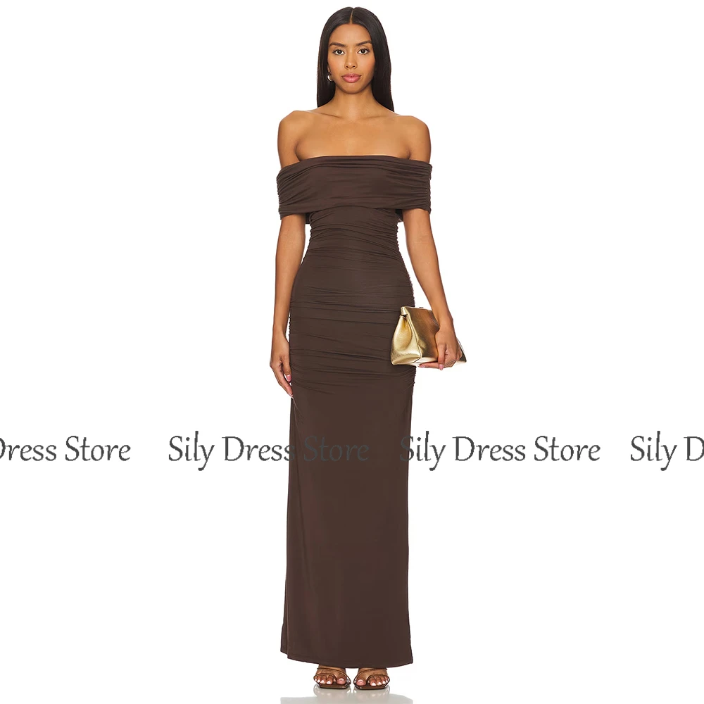 Temperament Ball Gowns Jersey Sheath/Column Evening Dress Brown Off-the-shoulder Pleat Valentine's Day Dress Maxi 2024