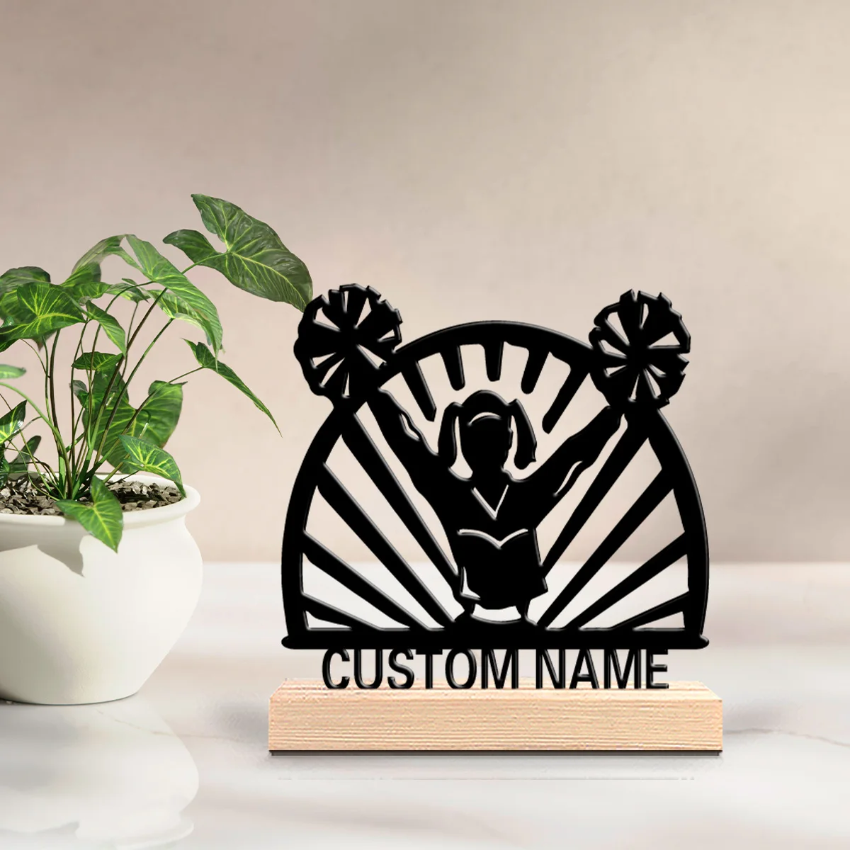 1pc Retro Personalized Custom cheerleading team Metal Statues Wooden Base Bar Decor for Kitchen Dining Room Modern Rustic Themes