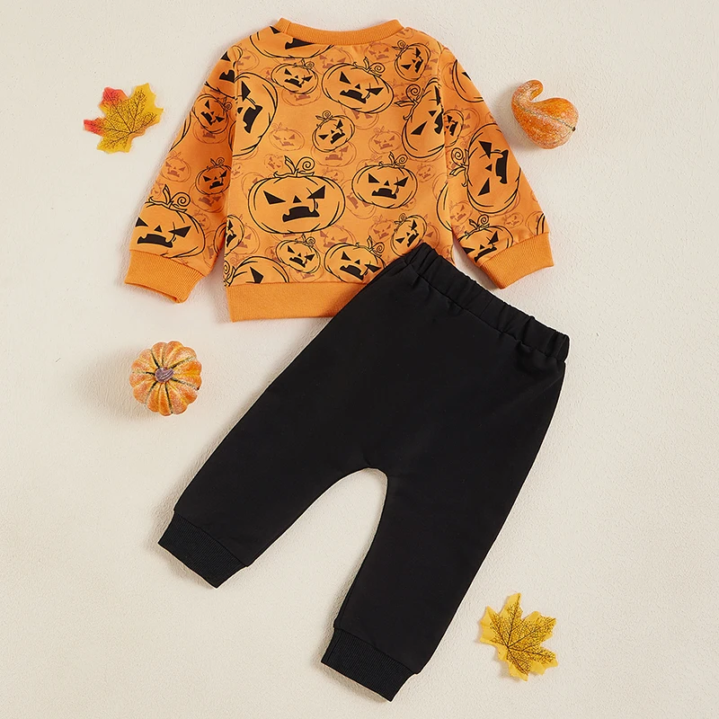 Vêtements d'Halloween pour Bébé Garçon, Sweat-Shirt à Manches sulf, Pantalon de Jogging en Forme de Citrouille, pour Automne, 2 Pièces