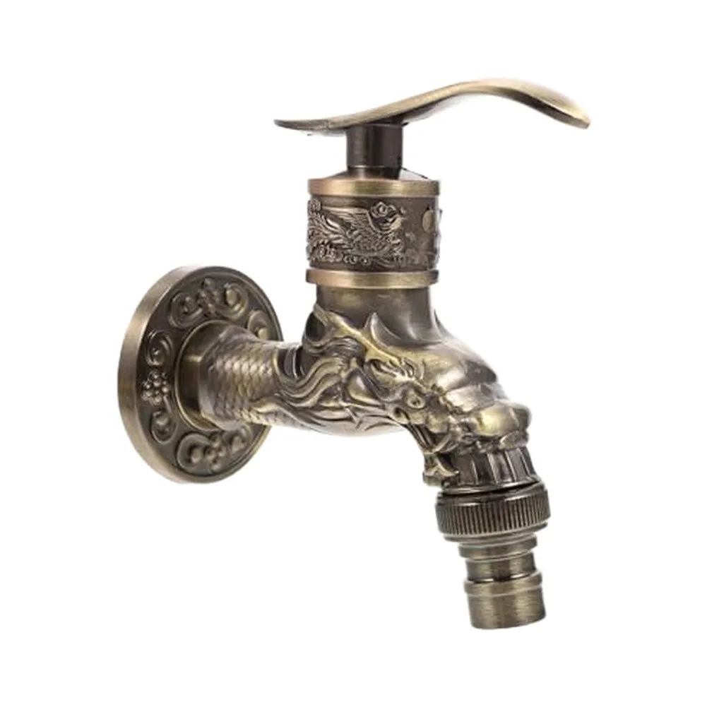 Dragon Pattern Vintage Wall Tap for Garden For Washing Machine Outdoor Faucet Zinc Alloy Construction 12 Inch Pipe Fitting