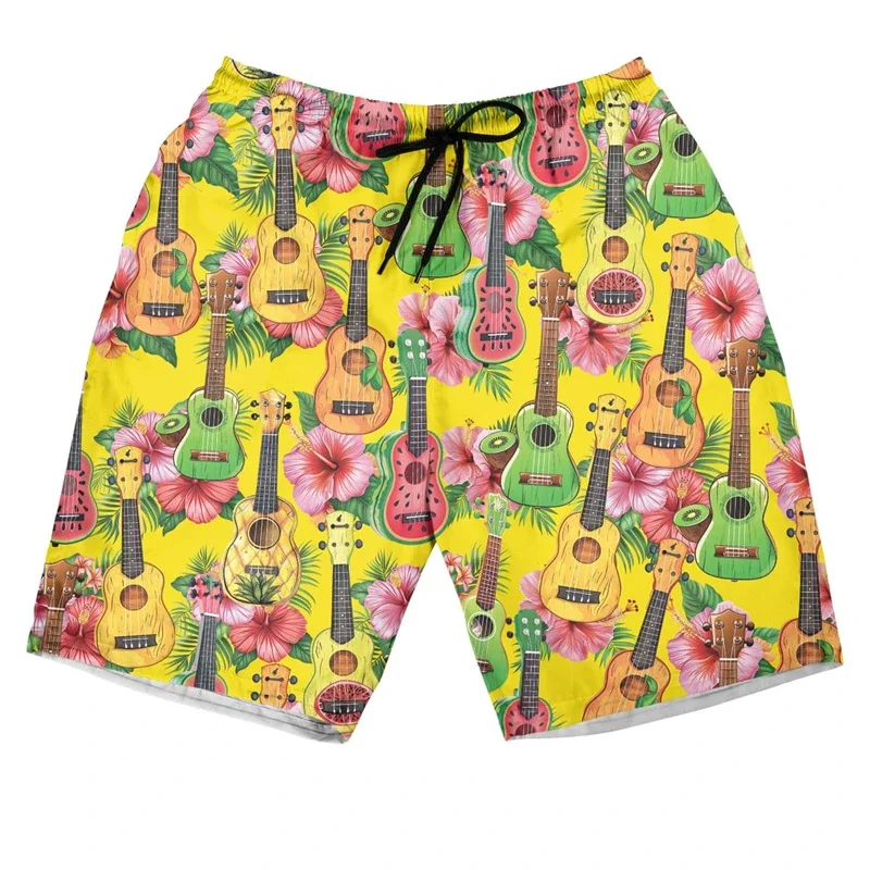 Ukulele Graphic Short Pants For Men Clothes Instrument Players Beach Shorts Hawaiian Trunks Violin 3D Printed Trunks Trousers