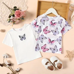 PatPat Toddler Girl Butterfly Embroidered/Print Short-sleeve Tee Suitable for Summer Season Soft and Comfortable