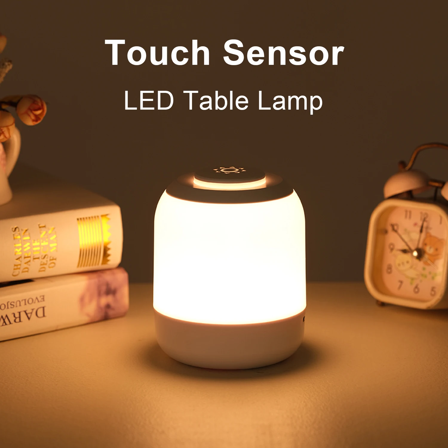 Touch Sensor Table Lamp USB Rechargeable 3 Colors Dimmable LED Night Light Portable Baby Bedroom Bedside Reading Desk Lamp