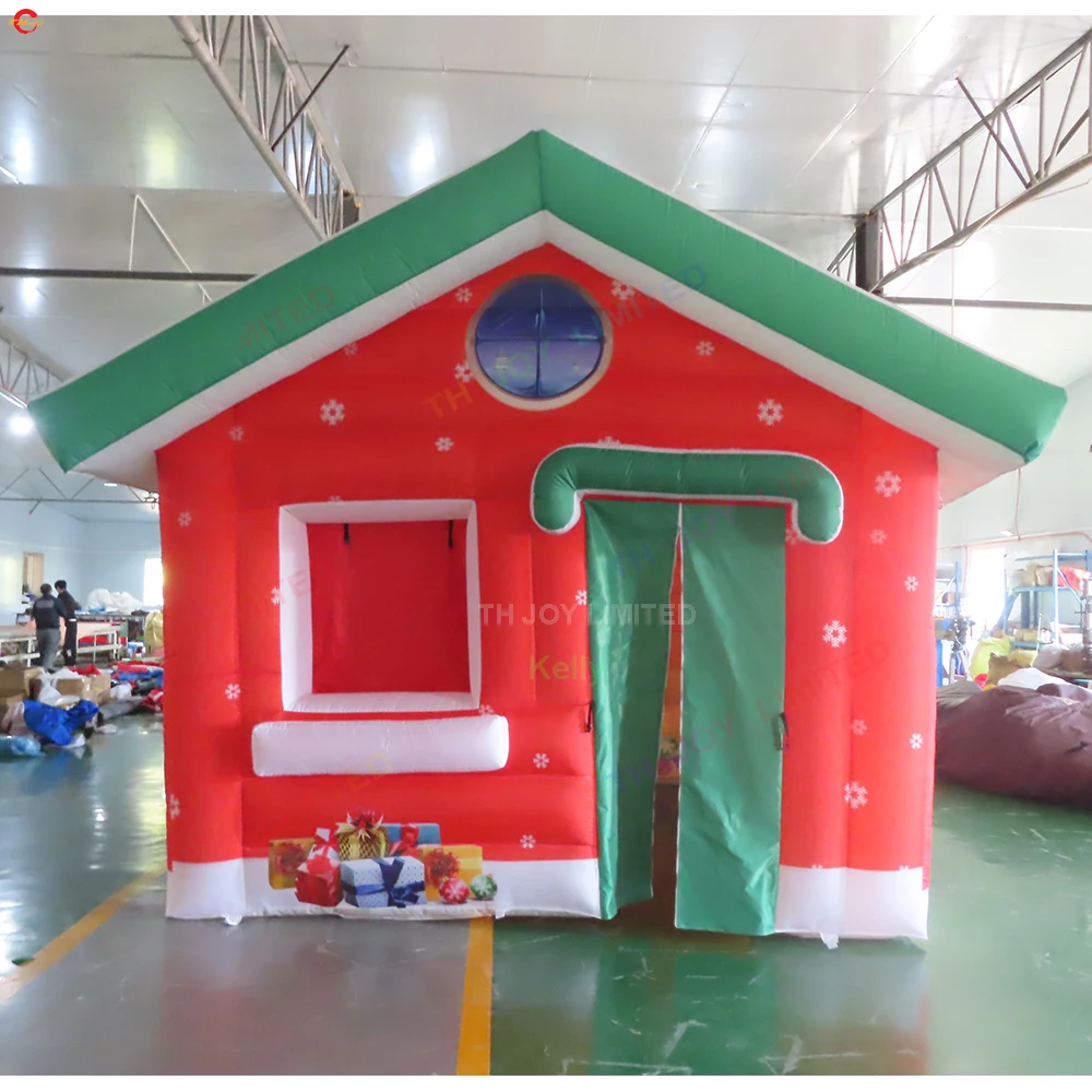 Szybka wysyłka 4x3m dmuchany domek świąteczny, dmuchany namiot grotto Świętego Mikołaja z dmuchawą na sprzedaż