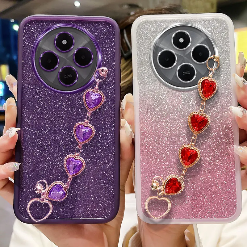 Redmi14C Case Luxury with Bracelet Glitter Shockproof Cover For Xiaomi Redmi 14C poco C75 14T 13T 13C 13 Note14 pro + Case Cute