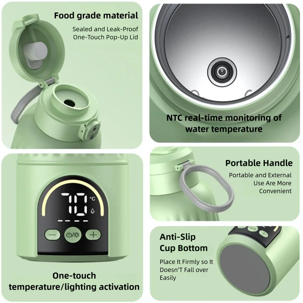 Scaldabiberon Portatile Wireless Ricaricabile, Bottiglia Termica a Riscaldamento Rapido con Ricarica Veloce per Neonati 500ML