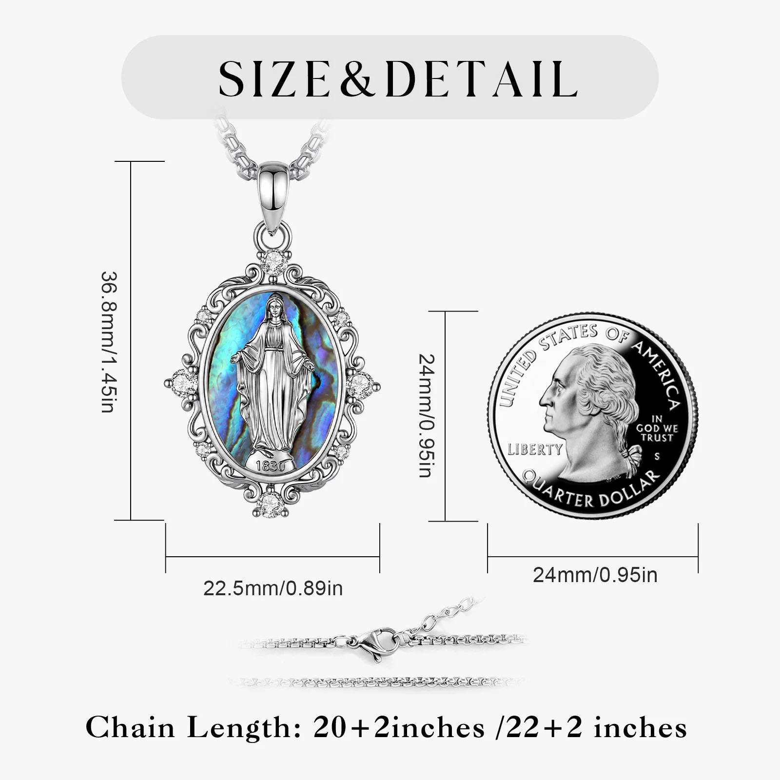 Eudora Copper Virgin Mary Necklace Abalone Shell Mother of God Medal Pendant Christian Religious Jewelry Fine Gift for Woman
