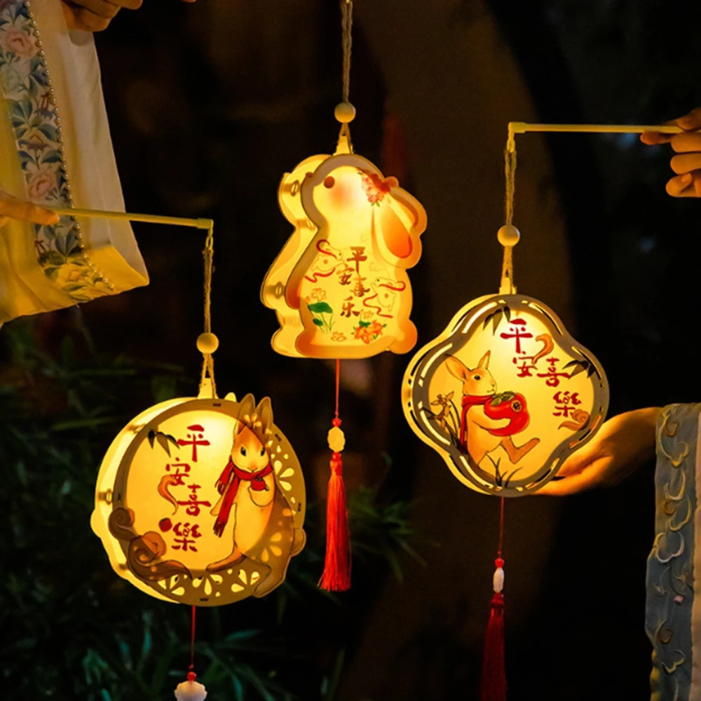Paper Middle Autumn Festival Lantern DIY Craft Wooden Festival Lantern Material Pack Chinese Handmade Rabbit Lantern Gift