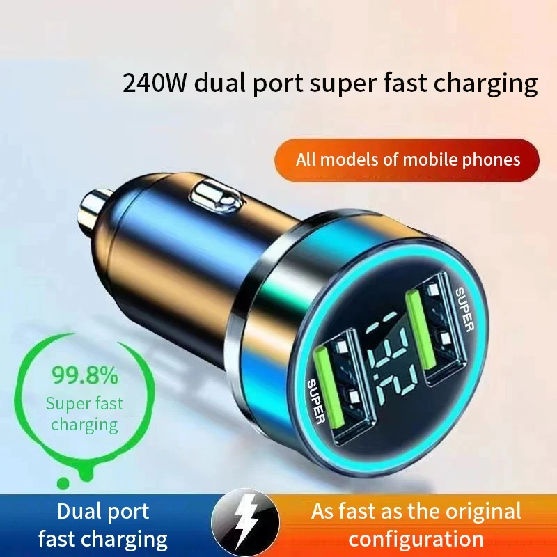 Xiaomi 240W Car Charger Fast Charging 2 USB Ports Adapter for IPhone Samsung Xiaomi Quick Charging Chargers with Digital Display