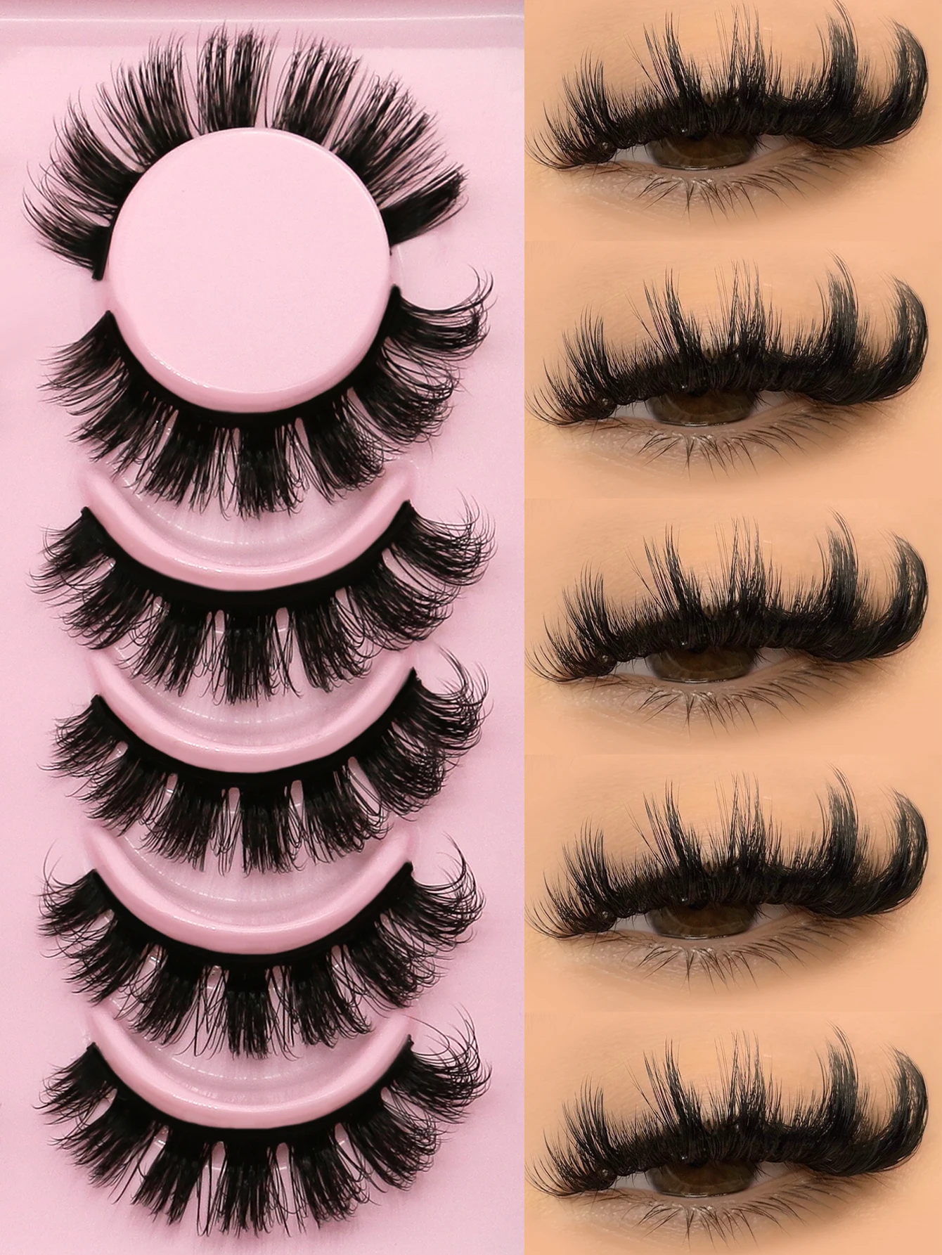 GROINNEYA False Eyelashes Cat Eye Fluffy Faux Mink Lashes Wispy Lashes Dramatic Long Thick Volume Mink False Eyelashes Makeup