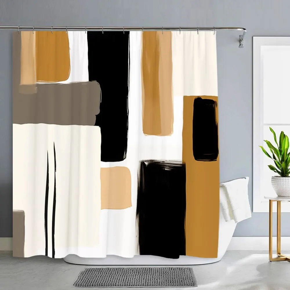 Vintage Art Colour Block Shower Curtain Geometric Pattern Creative Styling Simple Modern Polyester Shower Curtain Bathroom Decor