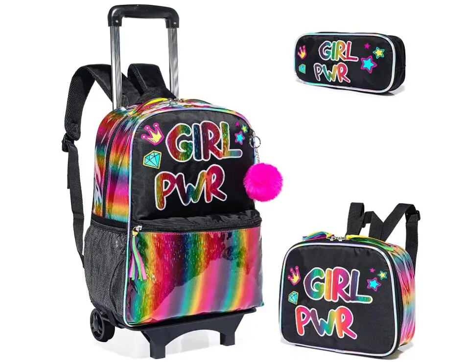 School Trolley Bag Set for girls School Rolling Backpack Bag 2 Wheels School Wheeled Backpack Kids Rolling Backpack Trolley Bags