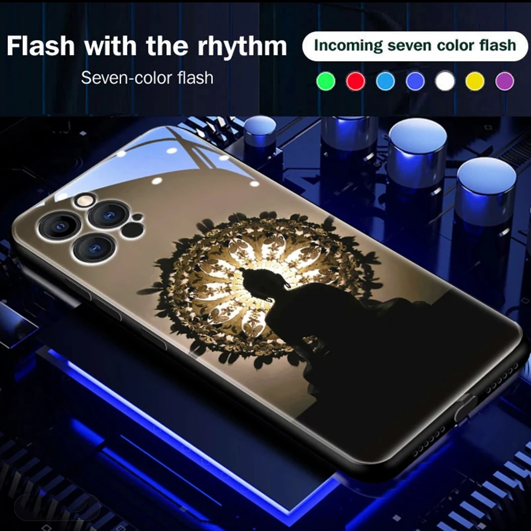 Brilliant Buddha Design Smart LED Light Glow Tempered Glass Phone Case For Samsung S26 S25 S24 S23 S22 S21 S20 Plus Ultra