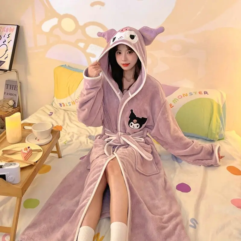 

Kuromi носимое полотенце халат женский быстросохнущий махровый тканевый халат для всего тела уютная одежда для дома всесезонная домашняя одежда мягкая впитывающая одежда