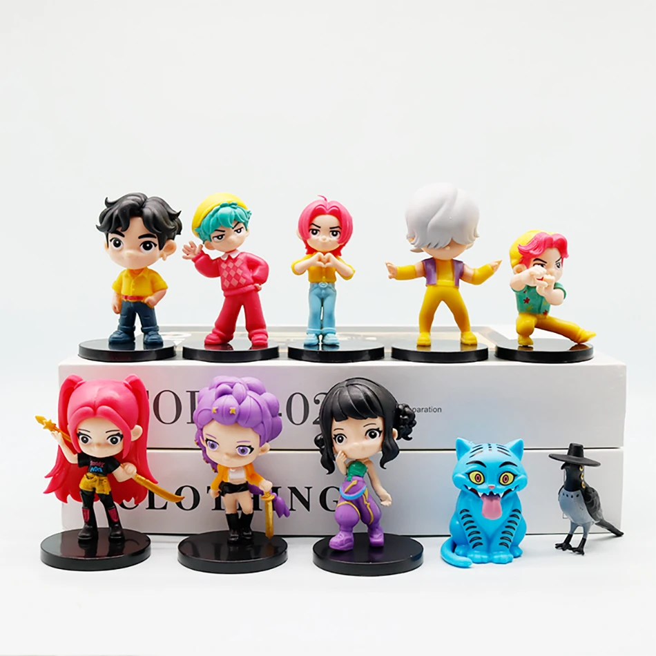 10 Pz/set Kpop Demon Hunters Q Versione Figurine Del Fumetto Tigre Rumi Mira Zoey Sussy Figurine PVC Da Collezione Decorazione Modello Giocattolo