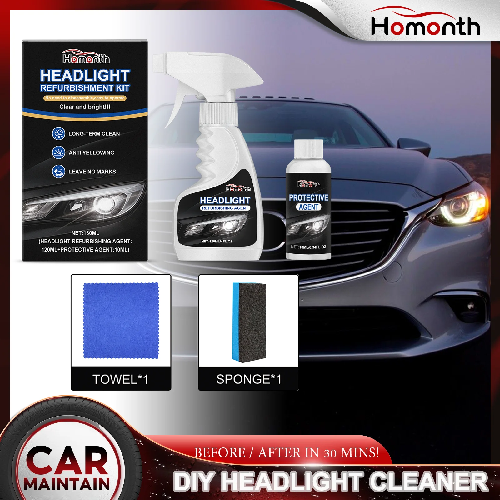 

Набор для восстановления фар 2 в 1, профессиональный желтый очиститель для фиксации фар, защита от ультрафиолета, легкое средство для очистки автомобильных линз «сделай сам», поставляется