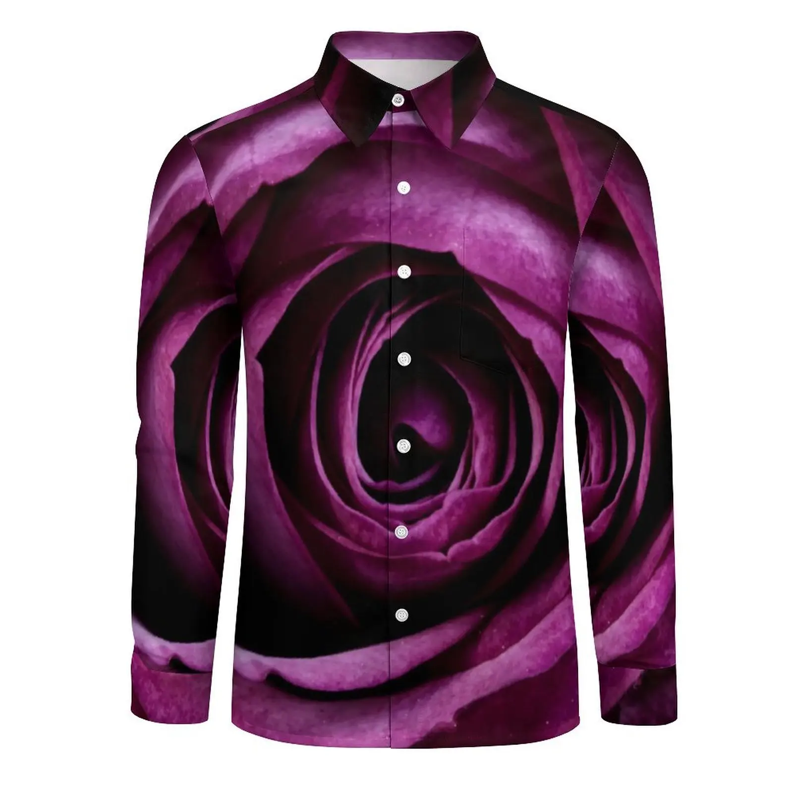 Flower Print Casual Shirt Male Purple Rose Breathable Shirt Autumn Vintage Blouses Long Sleeve Graphic Oversized Top