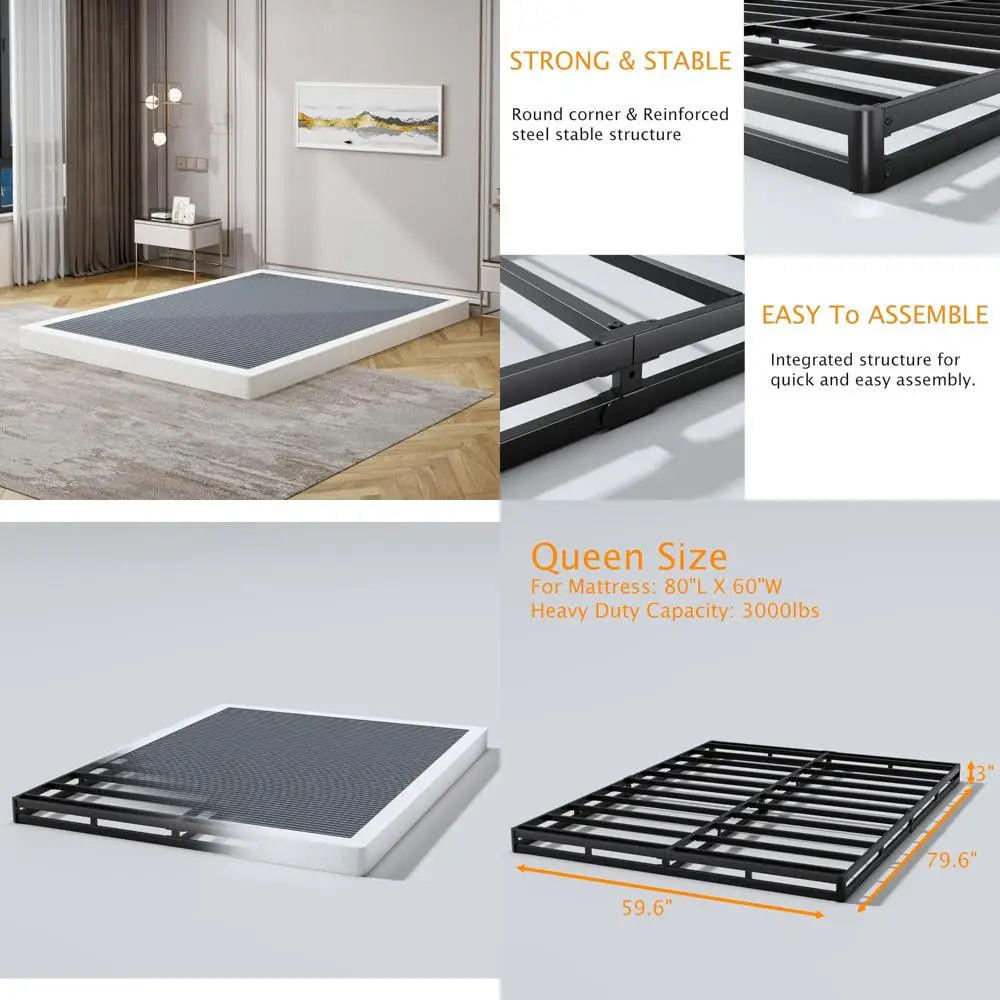 

Queen Size 3 Inch Heavy Duty Metal Box Spring Foundation, 3000lbs Capacity, Easy Assembly, Silent Support