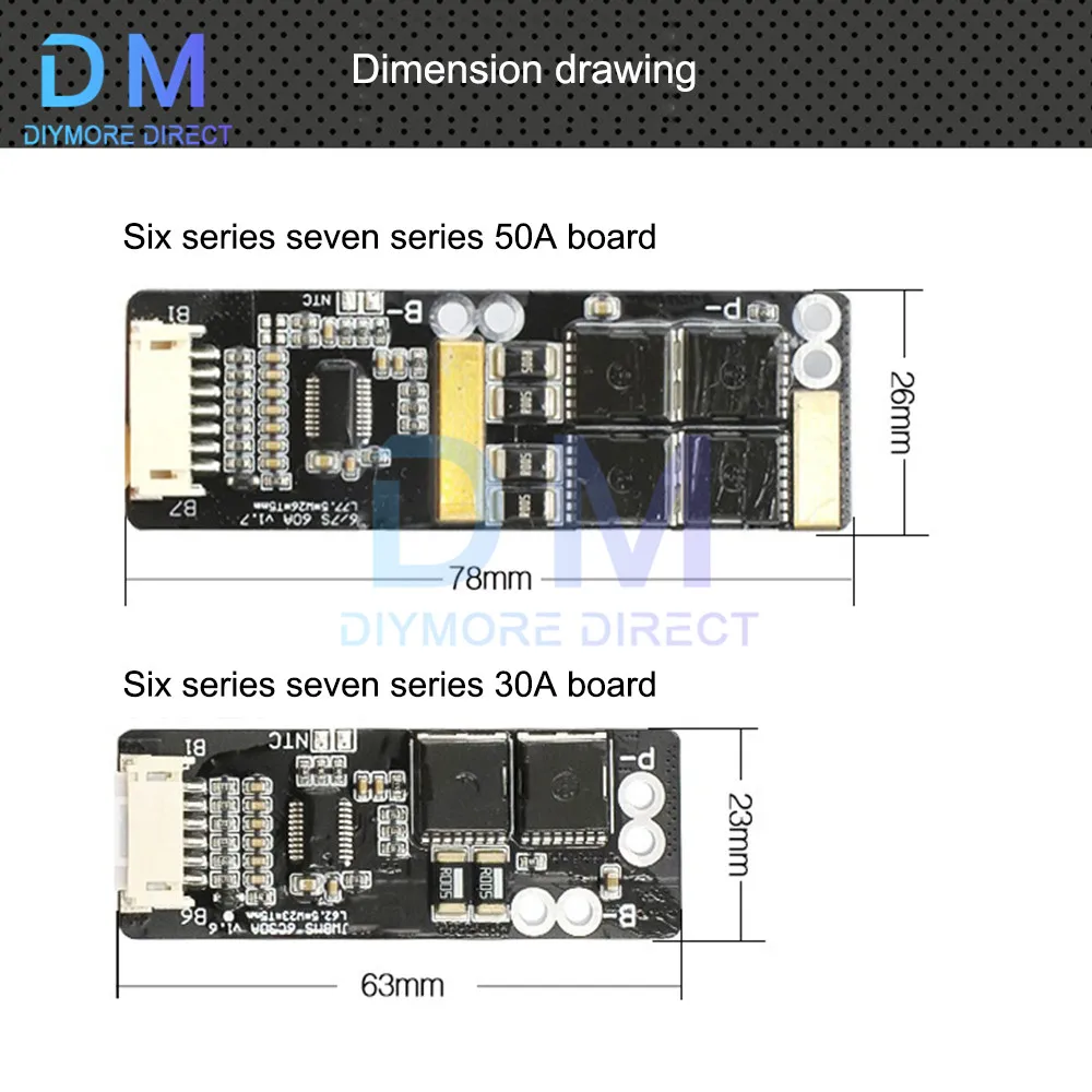 6S 7S 30A 50A BMS Board with NTC Temperature Sensor for 3.7V Ternary Lithium Battery Protection Board/BMS 7S/BMS 6S Board