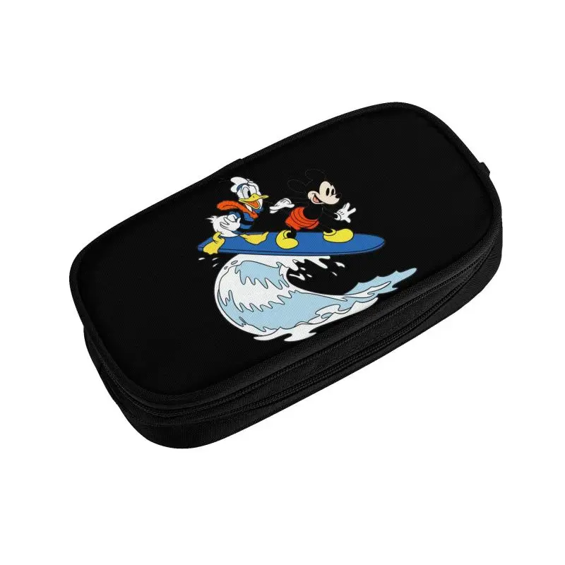 Estojo bonito de Mickey Mouse Surfing, Lápis de grande capacidade, Papelaria para menino e menina, Pato Donald