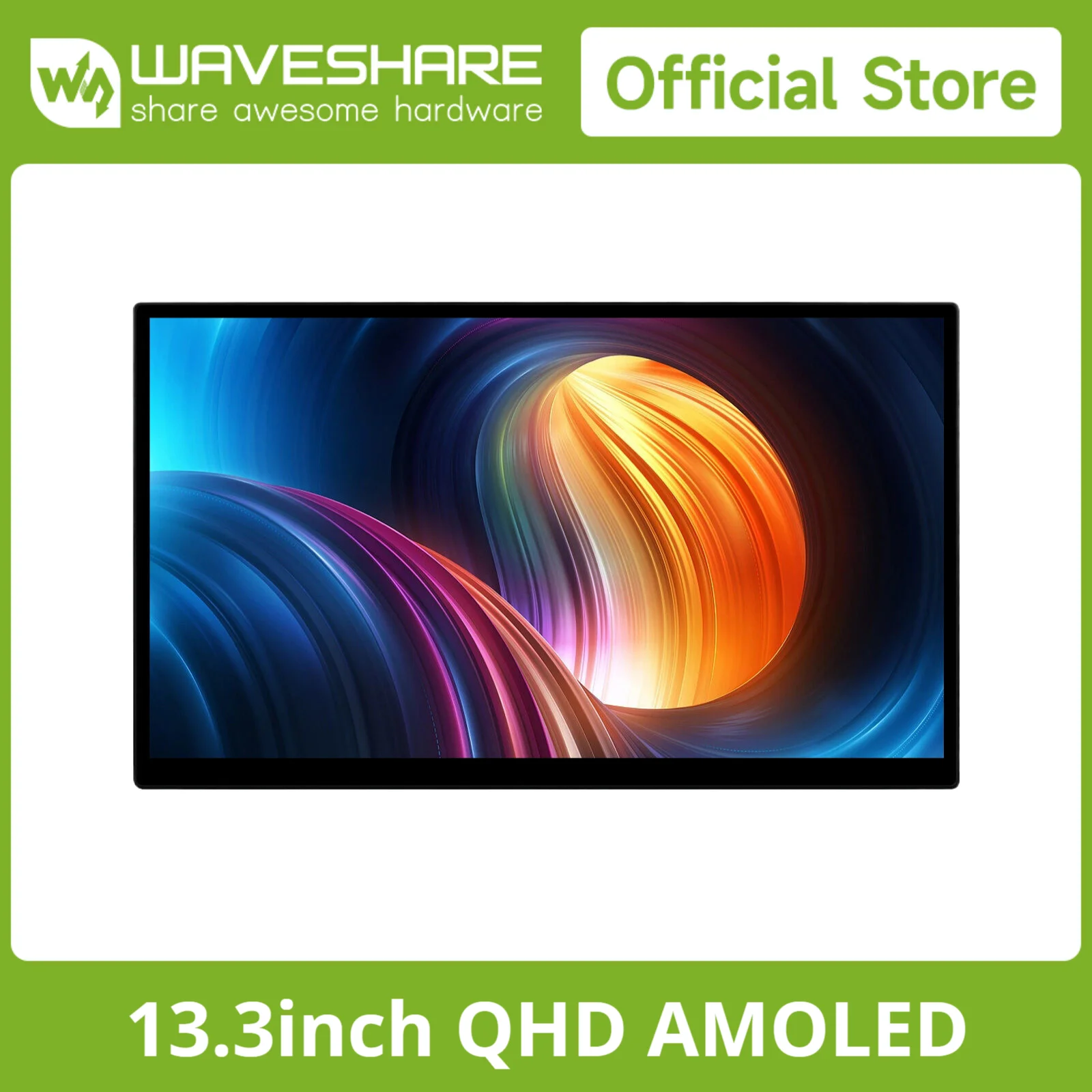 Waveshare 13.3inch 2K AMOLED Touch Display, 2560×1440, HDMI/Type-C Display Interface, Optical Bonding Toughened Glass Panel