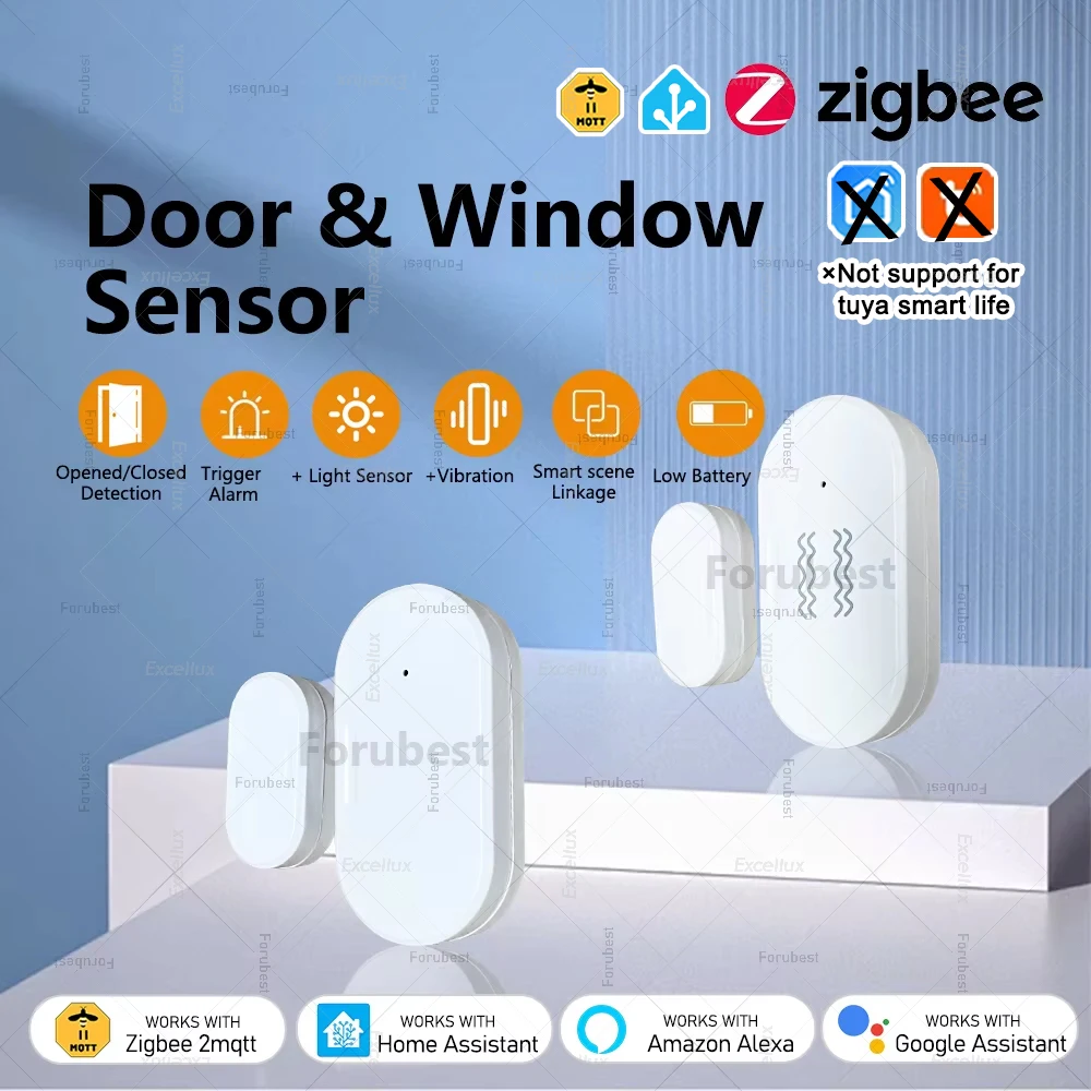 Smart ZigBee Door Window Sensor With Luminance/Vibration Detection Smart Home Door Detector Open / Closed Alarm For Alexa Z2mqtt